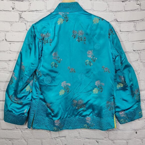 Vtg Solz Squirrel Aqua Blue Floral Reversible Kimono Embroidered Jacket Medium - Picture 3 of 9